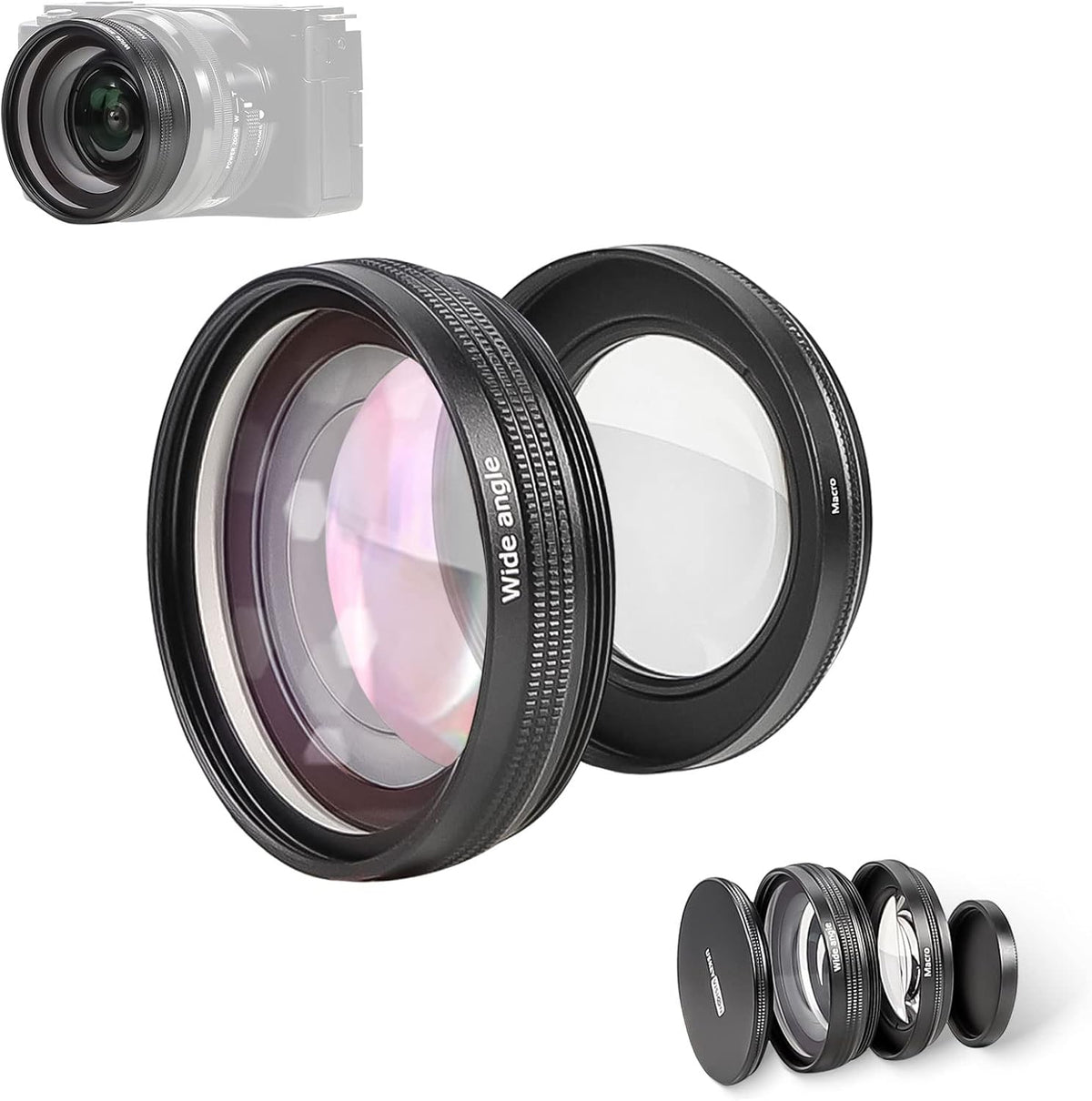 Wide Angle and Macro Lens for Sony ZV-E10 Camera,18mm Wide Angle/ 10X Macro 2-in-1 Attached Lens Kit for Sony ZV-E10 Vlog Camera(WLZ-10)