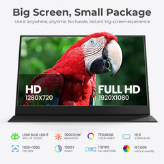 Portable Monitor for Laptops - 15.6 -inch FHD 1080P IPS Screen, Built-in Speakers, USB-C/HDMI, Includes Protective Case, Compatible with Laptops, MAC, PC, Phones, PS4/5, Xbox, Switch