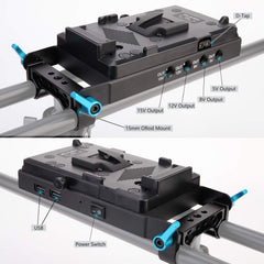 V-Mount Lock Battery Plate Power Supply Splitter Adapter with 15mm Rod Clamp + BMPCC 4K and 6K Locking DC Cable for Blackmagic Pocket Cinema Camera 4K/6K.