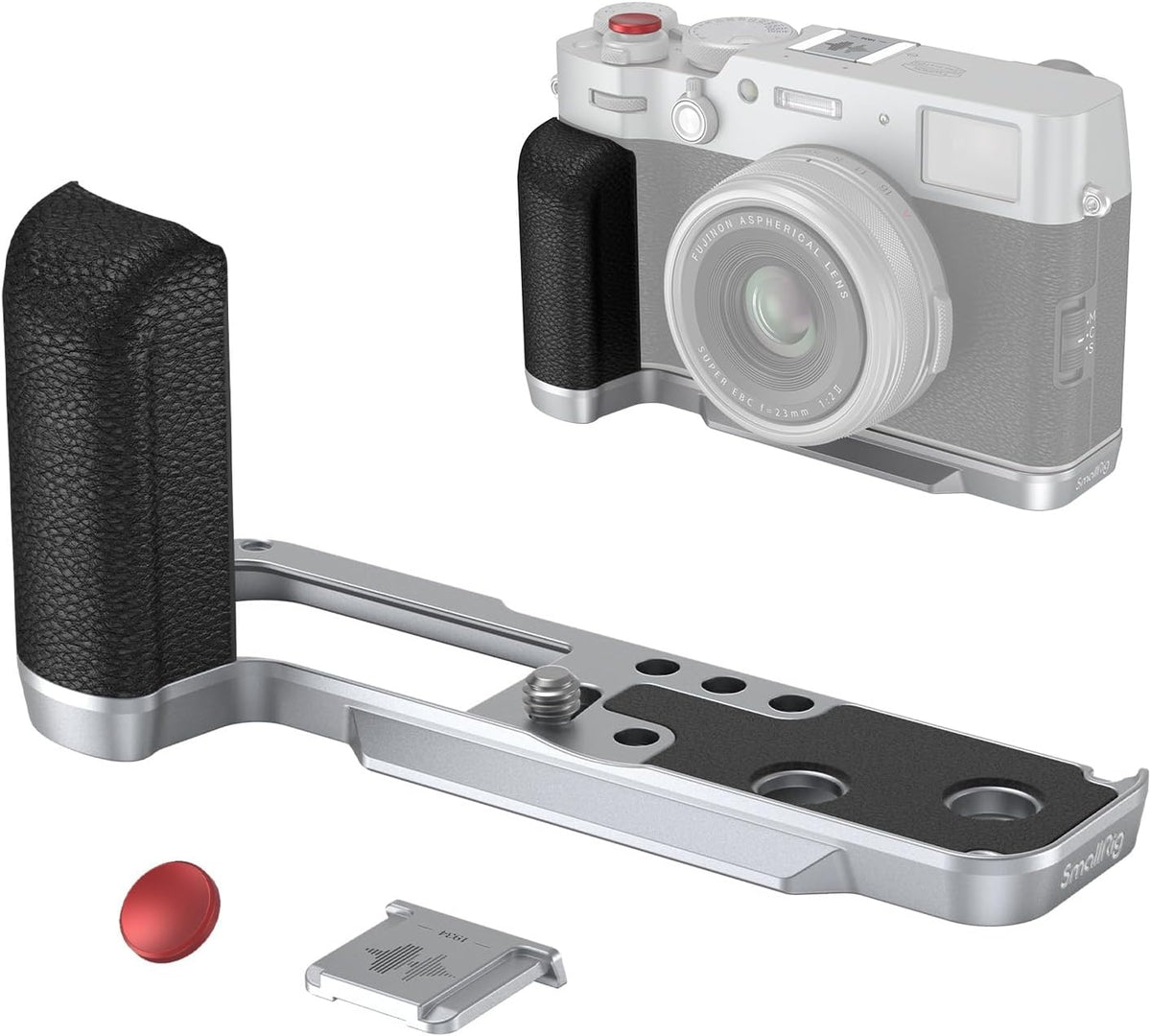 X100VI / X100V Handgrip L-Shape Grip with Quick Release Plate for Arca, Lightweight Silicone Side Handle, Shutter Button and Hot Shoe Cover for FUJIFILM X100VI / X100V Cameras (Silver) - 4555