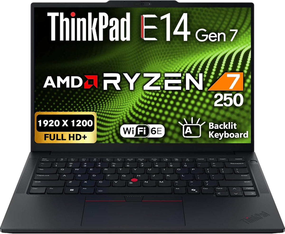 Lenovo ThinkPad E14 Gen 7 14" FHD+ Display, AMD Ryzen 7 250, Customized Laptop, 16GB / 32GB / 64GB RAM DDR5, 512GB / 1TB / 2TB SSD, Backlit KB, WiFi 6E, Webcam, Win 11 Pro, Business Laptop