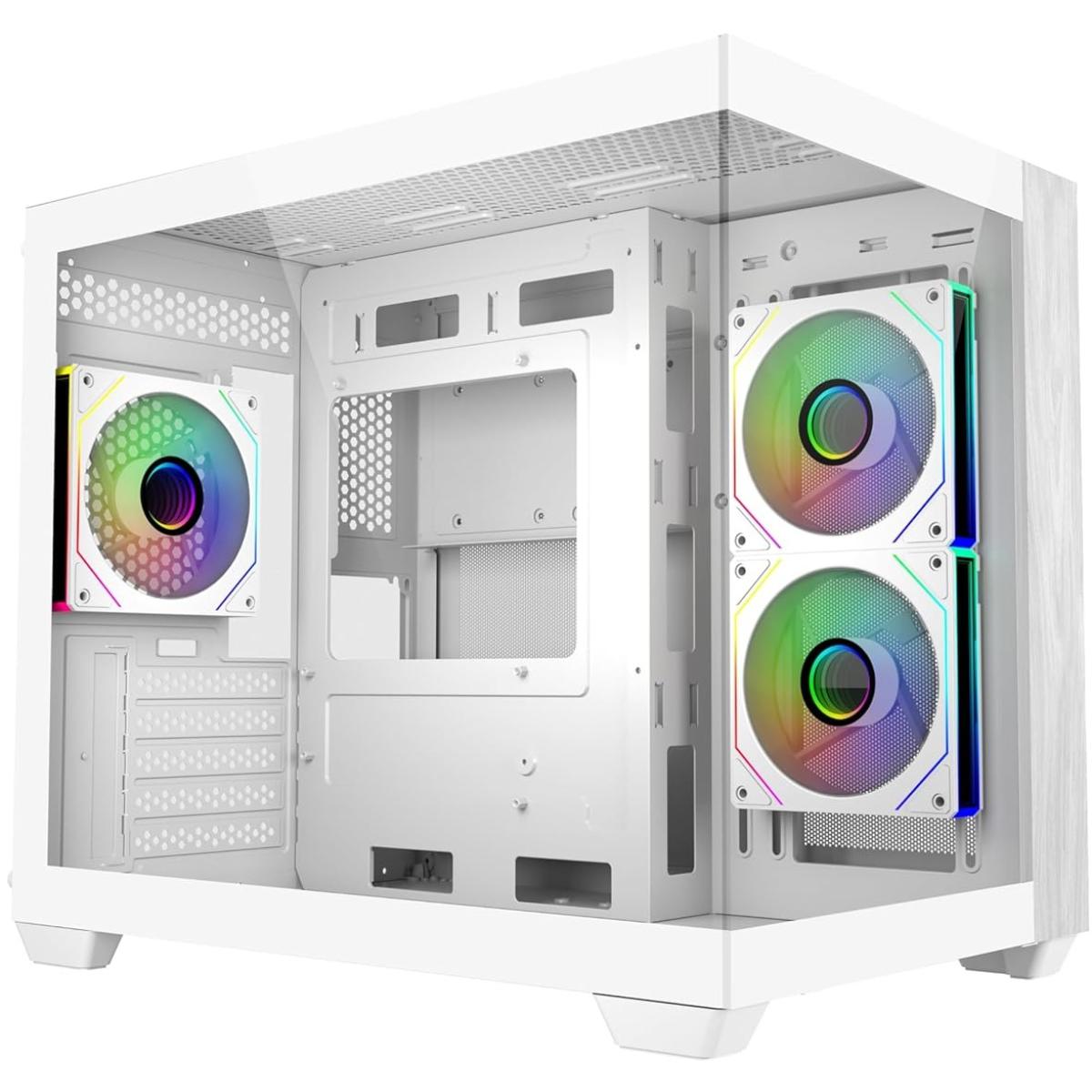 Cooler Master Elite 481 Wood (White) Micro ATX ARGB Mid Tower Tempered Glass + Wood Panoramic Dual Chamber Fish Tank Gaming Case w/ 3 x120mm ARGB Fan (Side Reverse) & Type-C | E481-WHNN-S00 |