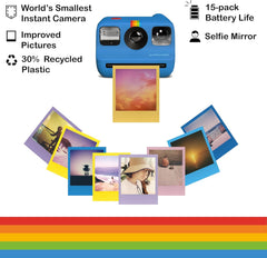 Go Generation 2 Instant Film mini Camera (Blue) Bundled with Polaroid GO Color Film Double Pack, Photo Album (Holds 64 Photos), Lens Cleaning Cloth