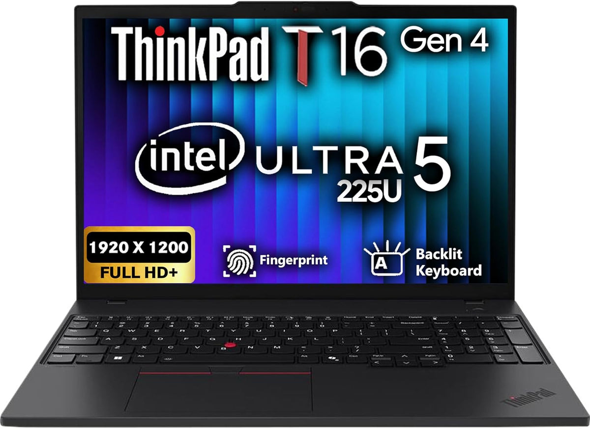 Lenovo ThinkPad T16 Gen 4 16 FHD+ Display, Intel Ultra 5 225U, Customized Laptop, 16GB / 32GB / 64GB RAM, 512GB / 1TB / 2TB SSD, WiFi 6E, Backlit KB, FP Reader, W11P, AI Business Laptop