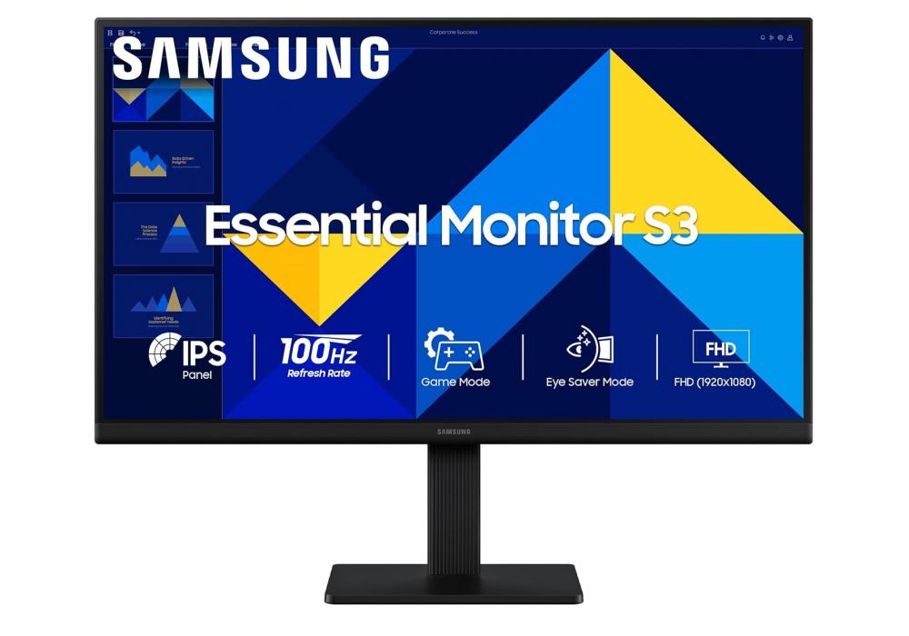 Samsung Essential Series S3 D300 Flat Monitor 24 Inch FHD Super Slim, 100 Hz, IPS Panel, 5ms(GTG), D-Sub, HDMI