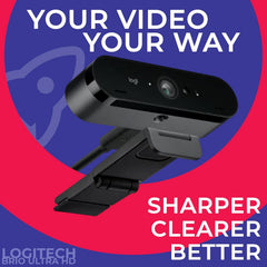 Logitech BRIO 4K Webcam Business PRO - Crystal-Clear Video, Privacy Shutter, HDR Enhanced Lighting, Noise-Cancelling Microphone, 960-001105, Windows, macOS, ChromeOS Compatible, Global Teck Cloth