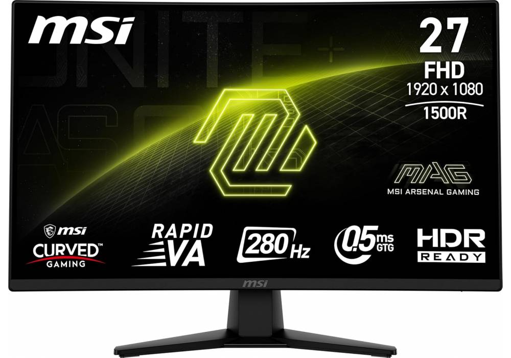 Gaming MSI MAG 274CXF 27-inch 1920 x 1080 (FHD) Curved Monitor 1500R, 280Hz, 0.5ms, AMD FreeSync™ Premium, HDMI, DisplayPort, VGA Port, VESA Mountable, Tilt, Slim Bezel, Black - 3 Years Warranty
