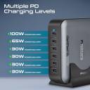 Promate PowerBase-GaN285 285W GaN Charging Station, 6-Port USB-C Desktop Charger with PPS, 100W/65W/30W Outputs, Overheat Protection, Stand and 1.5M Cable, for MacBook, iPhone, Galaxy UK