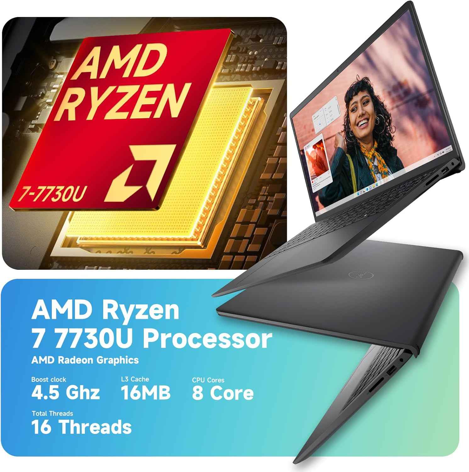 Inspiron 15 Touchscreen Laptop, 15.6" FHD IPS Display, AMD Ryzen 7 7730U, 20GB RAM 1TB SSD, Wi-Fi 6, AMD Radeon Graphics, Windows 11 Pro, Copilot AI, Numeric Keypad, Business & Student Laptop