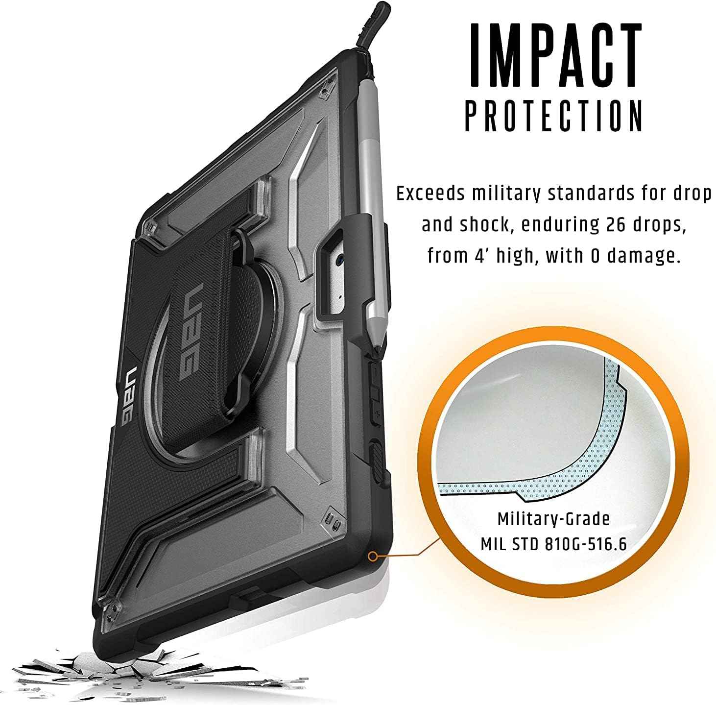 UAG Designed for Microsoft Surface Go 4 / Surface Go 3 / Surface Go 2 / Surface Go Case 10.5" Plasma w/Hand Strap & Shoulder Strap Feather-Light Rugged Military Drop Tested Cover Ice