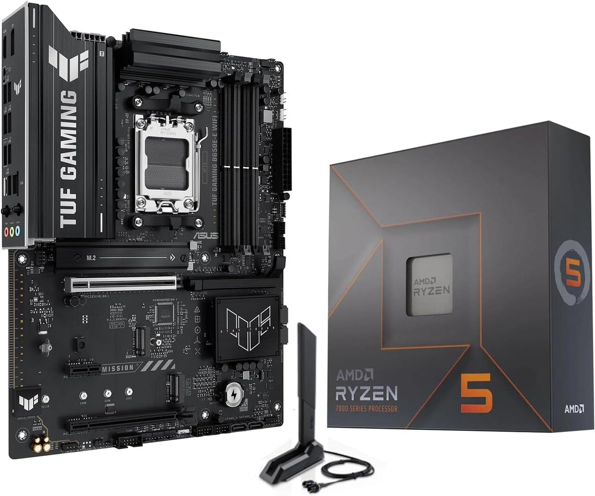 AMD Ryzen 5 7600X CPU Processor Bundle with ASUS TUF Gaming B650E-E WiFi AM5 ATX Motherboard (DDR5, PCIe 5.0 Ready, 3X M.2, Wi-Fi 6E, USB 20Gbps Type-C)