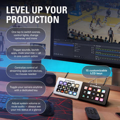 Stream Deck MK.2 – Studio Controller, 15 macro keys, trigger actions in apps and software like OBS, Twitch, YouTube and more, USB, works with Mac and PC