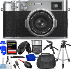 FUJIFILM X100VI Digital Camera (Silver) 16821822 - SD 64GB Memory Card, 72' Tripod, Pistol Grip, Medium Gadget Bag, HDMI A-A, Starterkit and More (12PC Bundle Accessory Kit)