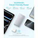 Anker Zolo Power Bank – 20,000mAh High‑Capacity, 22.5W Fast Charging, Built‑In 7‑Inch USB‑C Cable, Pass‑Through Charging, Compact Sleek Design, White - 18 Month Warranty