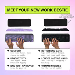Raised Keyboard Cover for Long Nails – Fits Logitech MX Keys S Full-Size Keyboard - Silicone - The Original - Comfortable Typing, Quiet, Nail Protection (Violet Haze)