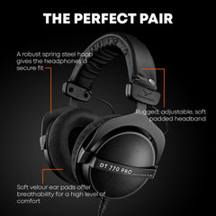 beyerdynamic DT 770 PRO, 80 Ohm, Closed Back, Over Ear, Wired Professional Studio Headphones, Home Recording, Podcast, Monitor, 3m Straight Cable, Black with Limited Edition Black Velour Ear Pads