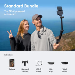 Ace Pro 2 Single Battery Bundle - 8K Waterproof Action Camera Co-Engineered with Leica, 1/1.3" Sensor, Dual AI Chip, Leading Low Light, Superior Audio, Flip Screen & AI Editing for Vlogs