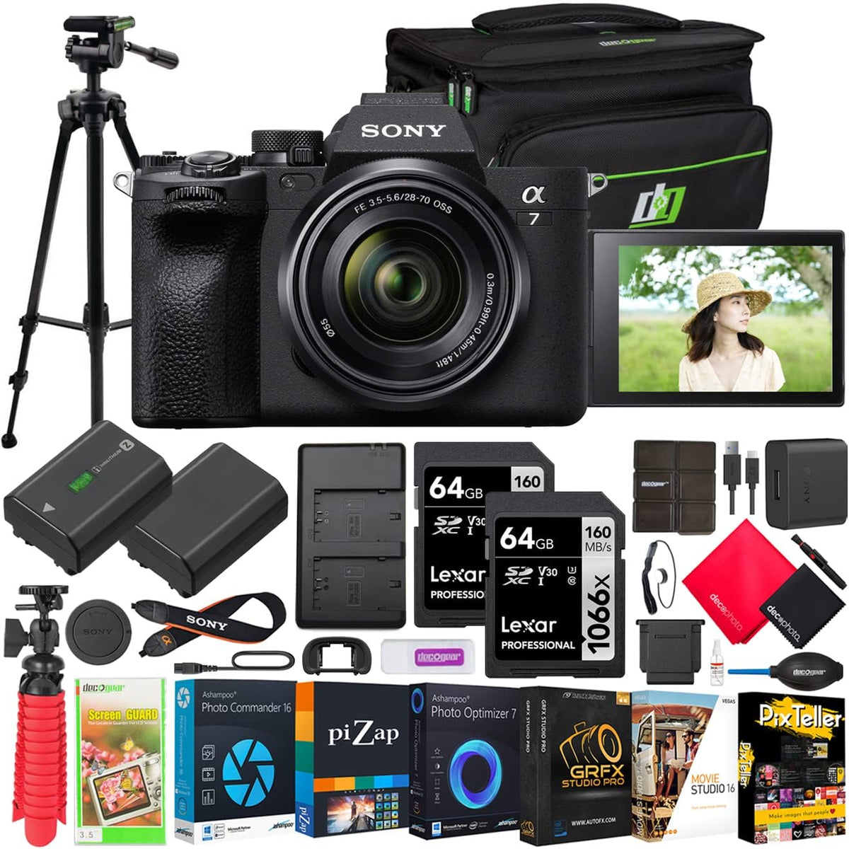 a7 IV Mirrorless Full Frame Camera Body with 28-70mm F3.5-5.6 Lens Kit ILCE-7M4K/B | Official Sony USA Partner Model | Bundle with Deco Gear Photography Case + Tripod + Extra Battery + Charger
