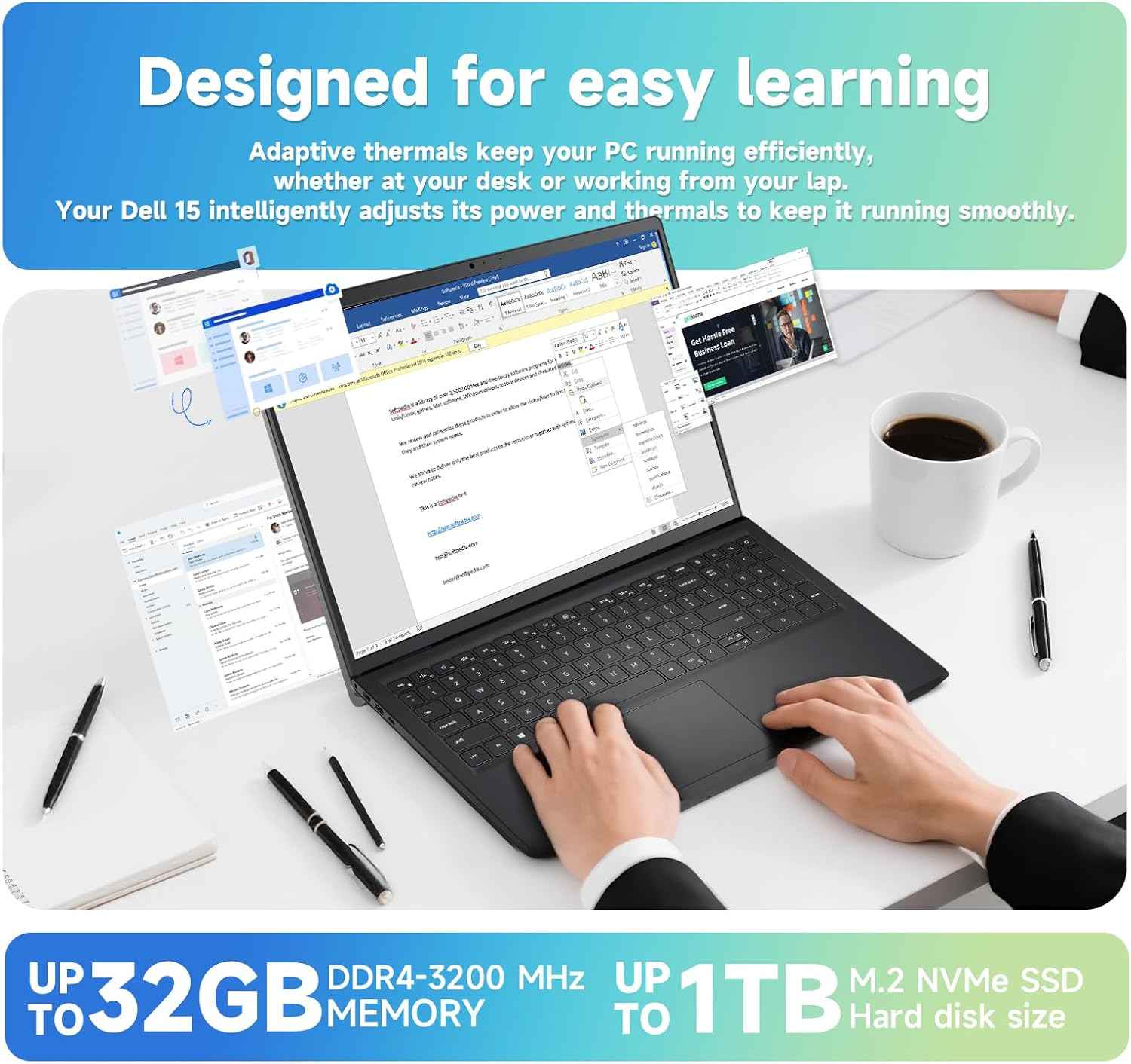 Inspiron 15 Touchscreen Laptop, 15.6" FHD IPS Display, AMD Ryzen 7 7730U, 20GB RAM 1TB SSD, Wi-Fi 6, AMD Radeon Graphics, Windows 11 Pro, Copilot AI, Numeric Keypad, Business & Student Laptop