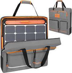 Solar Panel Storage Bag with Orange Lining, Deepened Opening, Zipper with Pull and Multi-Accessory Space Solar Panel Travel Carrying Case Fit for New Jackery SolarSaga 200W 100W, Gray