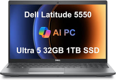 Dell Latitude 5550 5000 Business AI PC Laptop (15.6" FHD Anti-Glare, Intel 12-Core Ultra 5 125U (Beat i7-1355U), 32GB DDR5 RAM, 1TB SSD) Backlit, FHD RGB Webcam, Thunderbolt 4, Ethernet, Win 11 Pro
