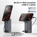 Promate Ultra-Fast 130W Portable Charger, Power Bank With 20000mAh Battery Capacity, PD100W USB-C Input & Output, Retractable USB-C Cable, QC 3.0 USB-A, Charge Protection, Built-in Mobile Stand, Titan-130RC