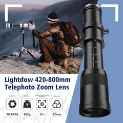 EF/EF-S 420-800mm F8.3 Telephoto Zoom Lens(MF) for Canon EOS Rebel T8i/T7i/T7/T6i/T5/T3i/T2i/XSi/SL3/SL2/T100/90D/80D/70D/50D/5D Mark IV/6D II/7D II/1D X III II-Manual Focus DSLR Cameras Lenses(Black)