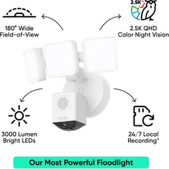 Floodlight Camera Pro, PCMag Editors' Choice 3000-Lumen LEDs, 2.5K HD Outdoor Security Camera, 180° Wide View, Motion Detection, Color Night Vision, Works with Alexa & Google-White