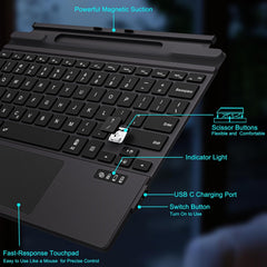 Surface Pro Keyboard and Pen, Surface Pro Keyboard for Microsoft Surface Pro 12/11/10/9/8/X, Stylus for Surface Pro 11/9/10/8/X/7/6/5/4/3/Go 2/3/4/Book/Laptop/Studio