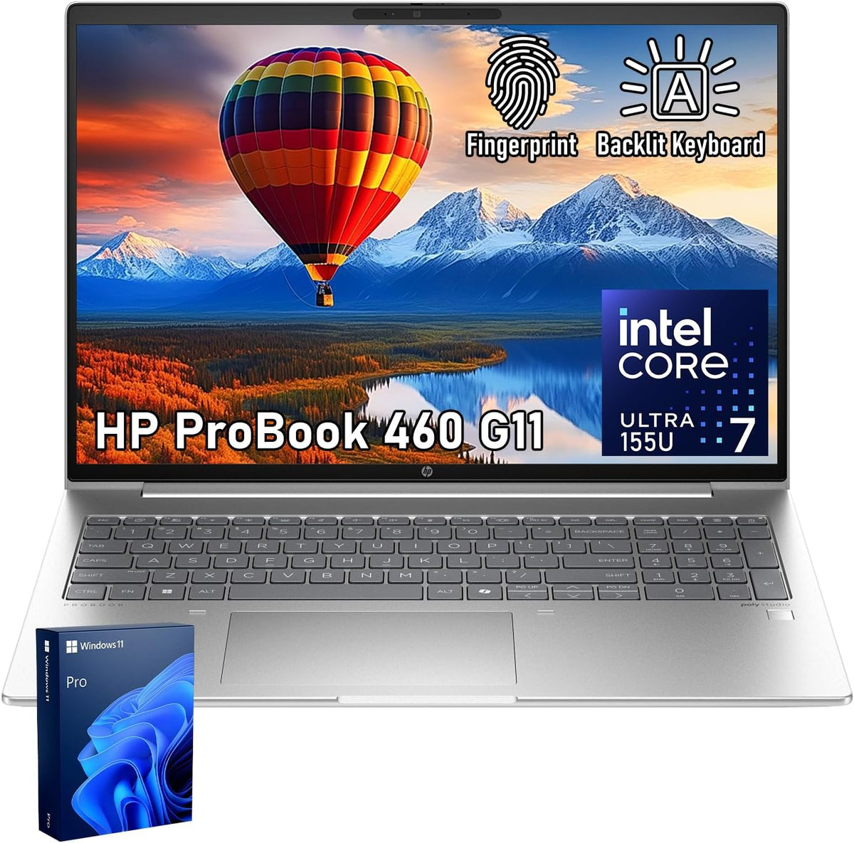 HP ProBook 460 G11 Business AI Laptop, Intel Core Ultra 7 155U Processor, 16" FHD+ Anti-Glare, 32GB DDR5, 2TB SSD, Fingerprint, 1080p FHD Webcam, Backlit, HDMI, Wolf Security, Windows 11 Pro