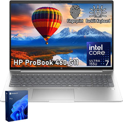 HP ProBook 460 G11 Business AI Laptop, Intel Core Ultra 7 155U Processor, 16" FHD+ Anti-Glare, 16GB DDR5, 512GB SSD, Fingerprint, 1080p FHD Webcam, Backlit, HDMI, Wolf Security, Windows 11 Pro
