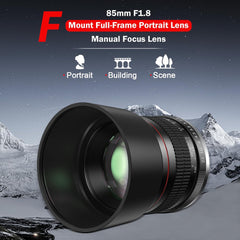 85mm f1.8 Portrait Lens Manual Focus Lens for Nikon F Mount, Compatible with Nikon D3500 D850 D7500 D5600 D3400 D500 D7200 D5500 D750 D810 D3300 D5300 D610 D7100 D5200 D600 D3200 (D-Series)