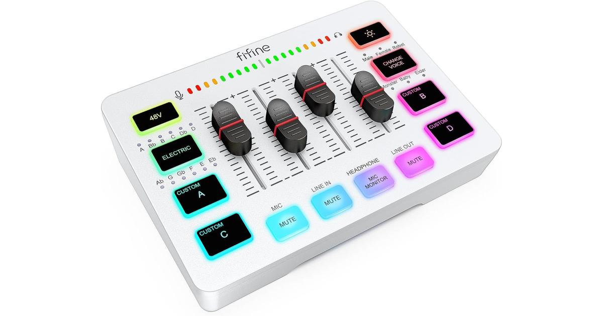Fifine Ampligame SC3 Gaming Usb Mixer With Xlr/headset Input, Monitoring, Line In/out, Faders, Mute/voice Effect/sample - White