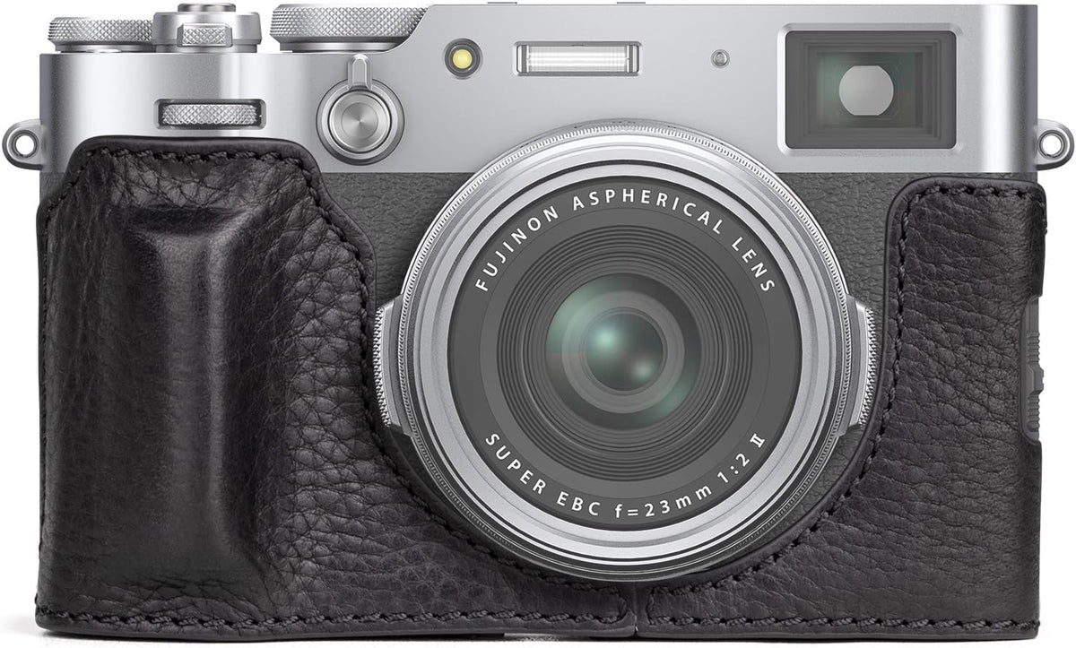 Half Case for Fujifilm X100VI - Retro Style Premium Genuine Leather Protective Case for Fuji X100VI/X100 VI Digital Camera - with Opening Bottom and Hand Grip Design - Black