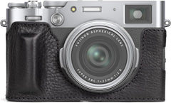 Half Case for Fujifilm X100VI - Retro Style Premium Genuine Leather Protective Case for Fuji X100VI/X100 VI Digital Camera - with Opening Bottom and Hand Grip Design - Black