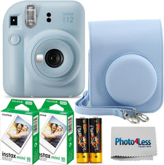 Instax Mini 12 Instant Film Camera Pastel Blue, Fujifilm Instax Mini Twin Pack Instant Film 20 Prints, Prtotective Case, Gift Bundle