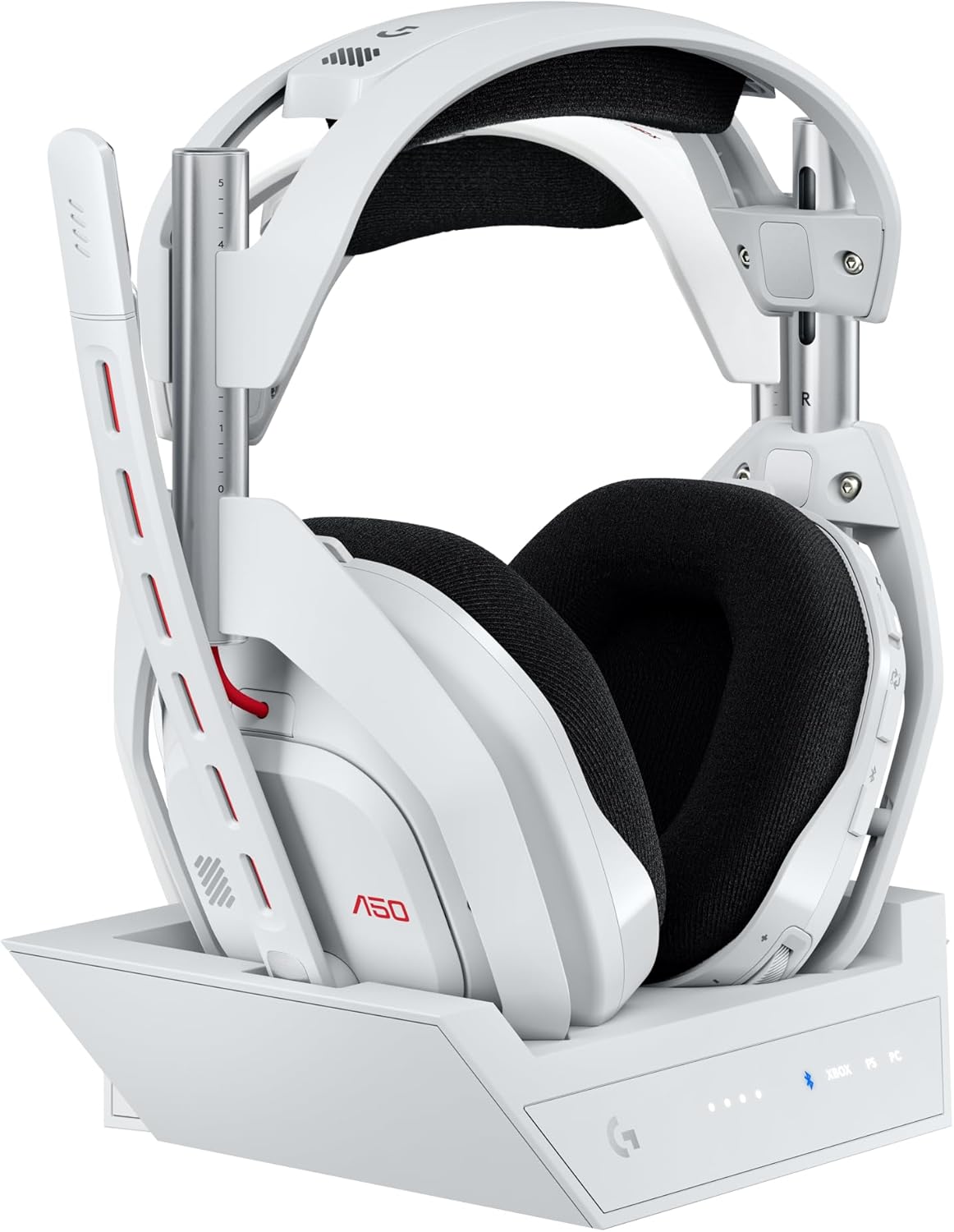Astro A50 Multi-Platform Wireless Gaming Headset + Base Station for PS5/Xbox/PC: PLAYSYNC Audio Switcher, <16bit/48kHz (Console), <24bit/48kHz (PC), 24hr Battery, 2.4GHz & BT - White