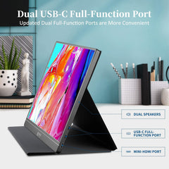 Portable Monitor 15.6'' 1080P FHD USB-C Laptop Monitors w/Smart Cover & Dual Speaker, HDMI Computer Display IPS HDR External Gaming Monitor for PC Phone Mac Xbox PS4 Switch[Upgraded]