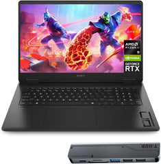 HP OMEN Ryzen 9 5060 Gaming Laptop, 17.3" FHD IPS 144Hz, AMD Ryzen AI 9 365, RTX 5060, 16GB DDR5 RAM, 1TB SSD, RGB Backlit KB, Low Blue Light, Bundle with Thunderobot 7 in-1 USB-C Hub