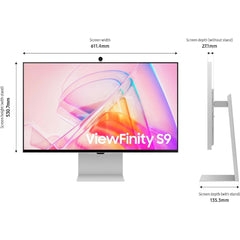 Samsung ViewFinity S9 (S90PC) Smart 27" 5K Flat Matte Monitor For Win & Mac, IPS, 218 PPI, 60Hz, 5ms(GTG), HDR, 100% sRGB, 99% DCI Coverage Color w/ 4K SlimFit camera, Metal Slim Design, Ergonomics & Adaptive Sound+ Speakers (Light Gray)