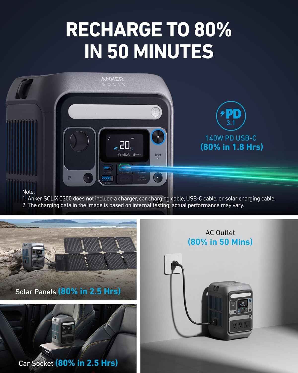 Anker SOLIX C300 Portable Power Station Dark