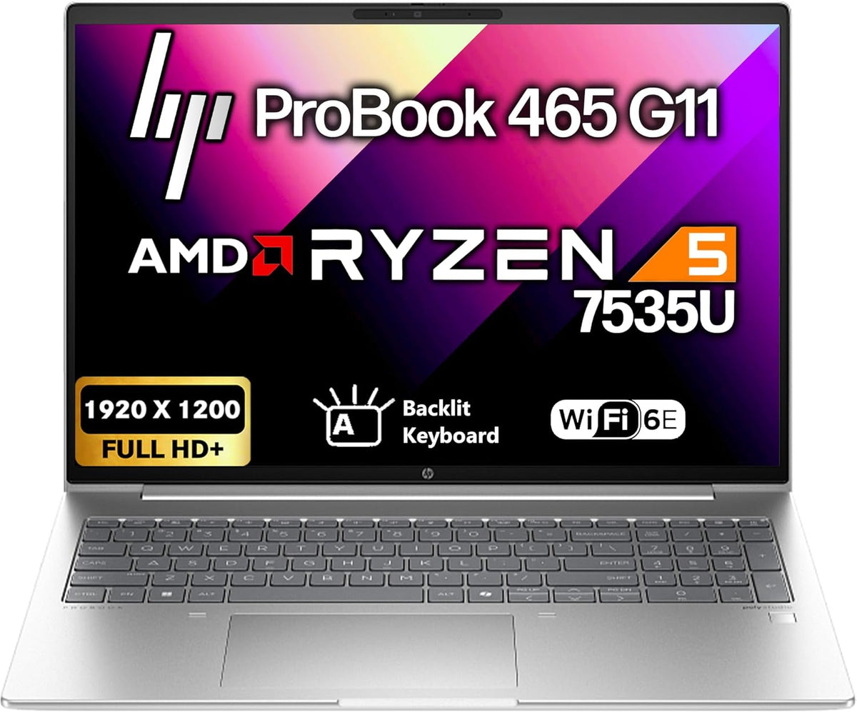 HP ProBook 465 460 G11 Business Laptop 16" FHD+ Display, AMD Ryzen 5 7535U, oemgenuine Customized Laptop, 16GB / 32GB / 64GB RAM, 512GB / 1TB / 2TB SSD, Wi-Fi 6E, RJ-45, Webcam, Backlit KB, Win 11 Pro