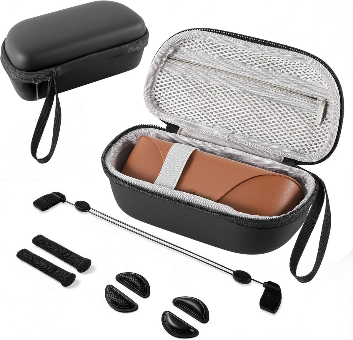 Hard Case for Ray-Ban Meta Charging Case & Accessories Kit - Anti-Slip Nose Pads, Ear Grips & Strap - Protective Travel Carrier for Wayfarer Smart Glasses Men Women Biking & Sports-Black