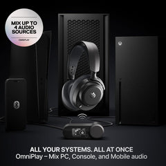 SteelSeries Arctis Nova Pro Omni - Hi-Res Wireless Gaming Headset, 96kHz/24bit, ANC, ClearCast Pro Mic, AI Noise Rejection, Mobile App, Mix 2.4GHz + BT, OmniPlay PC+PlayStation+Xbox - Graphite