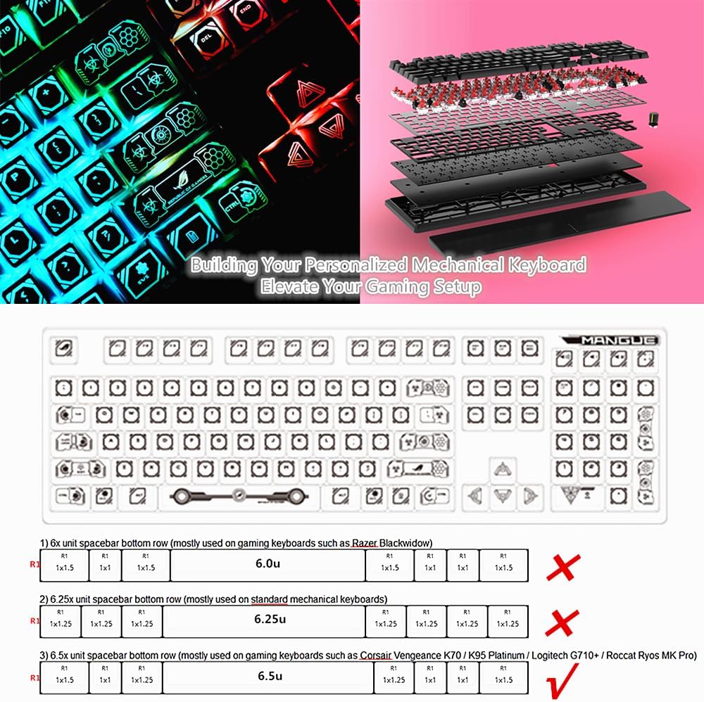 Custom 104 Keycaps ROG Backlight Keycap for Corsair K70 LUX,K95,K65,K63,K68,K70 MK.2,K95 Platinum,Strafe RGB Corsair Mechanical Gaming Keyboards,Only Include Keycaps (Black NO.1)