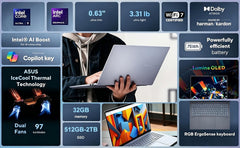 ASUS Vivobook S 16 AI PC Laptop, 16" 3K OLED, 32GB DDR5 RAM, Intel 16-Core Ultra 9 285H (> i9-13900H) for Photographer, Designers, FHD IR Webcam, IST Computer Customized 512GB/1TB/2TB SSD, Win 11 Home