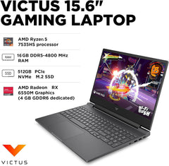 HP Victus 15 Gaming Laptop, 15.6" FHD 144Hz IPS (AMD Ryzen 5 7535HS, 16GB DDR5 RAM, 512GB PCle SSD, Radeon RX 6550M 4GB (Beat RTX3050)) Backlit KB, Wi-Fi 6, Webcam, Ethernet, Win 11 Home