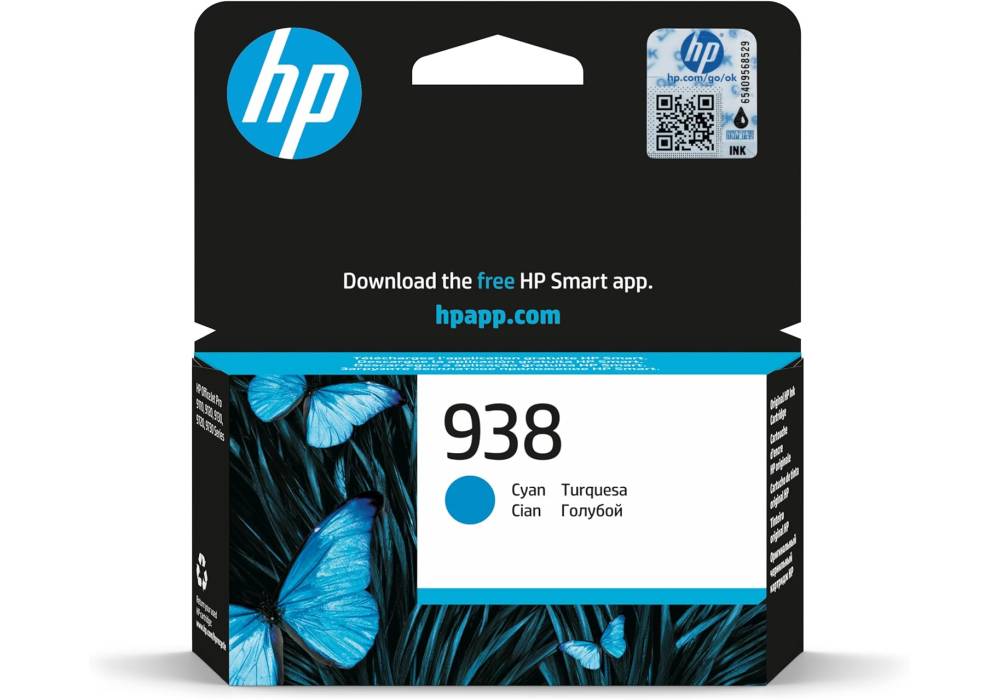 HP|HP 938 Cyan Original Ink Cartridge|Cyan|800 pages|HP OfficeJet Pro 9120, 9123, 9130, 9120b, 9130b, 9720, 9730, 9110b|4S6X5PE