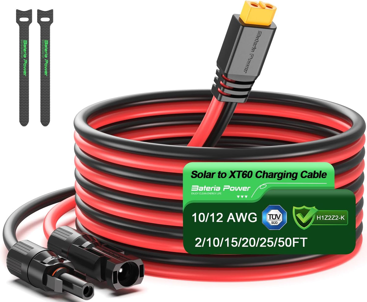 10 Feet Solar to XT60 Extension Cable, 12AWG Solar Panel Connector to XT60 Charge Adapter for Connecting to Portable Power Station, RV, EcoFlow, Anker, BLUETTI & Generator