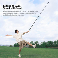 2.7m 8.86ft Carbon Fiber Extended Edition Invisible Selfie Stick for Insta360 X5/X4/X3/GO 3S/ONE X2/DJI Osmo 360, ULANZI VL02 Extension Pole Waterproof Handle Grip for GoPro, Phone and More
